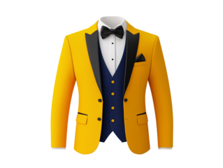 a yellow suit with a black bow tie