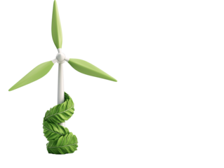 a wind turbine with a green leaf wrapped around it