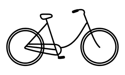 自転車のシンプルなデフォルメの手描き線画イラスト　透過背景の切り抜き