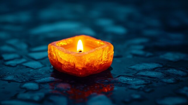 Glowing Diya Inside Ice Sculpture with Light Reflection - Powered by Adobe