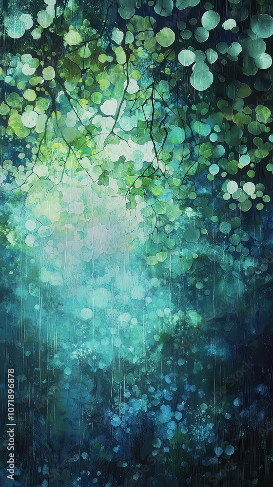 Poster create a soft bokeh effect with shades of green and blue to evoke serenity