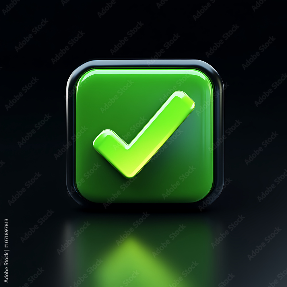 Poster green checkbox icon on black background, symbolizing approval and confirmation. this 3d design conve