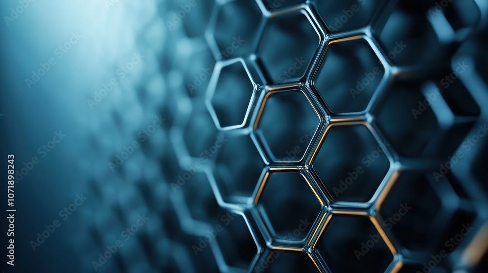 Poster an abstract representation of an advanced material with a hexagonal pattern, illustrating the cuttin