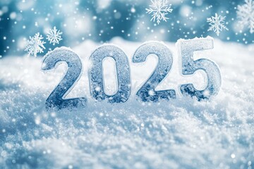 Frozen 2025 Numerals in Snow with Falling Snowflakes