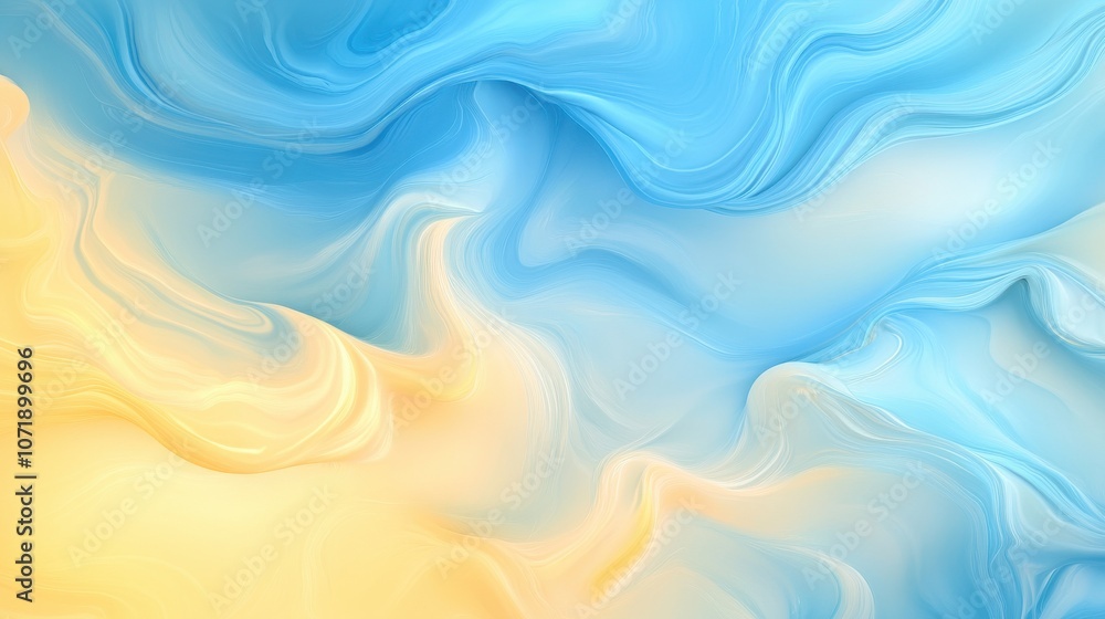 Poster A mesmerizing abstract swirl of light blue and soft yellow hues, creating a serene and calming visual experience.