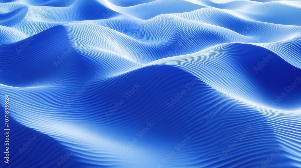 Poster abstract blue waves with smooth curves and gentle light creating a tranquil and calming atmosphere.