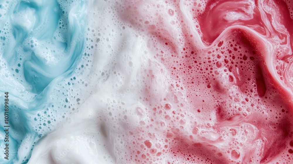 Poster vivid red and blue foam patterns swirl harmoniously to create a whimsical and contrasting image that