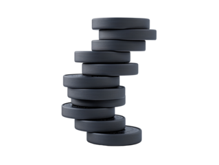 a stack of black coins