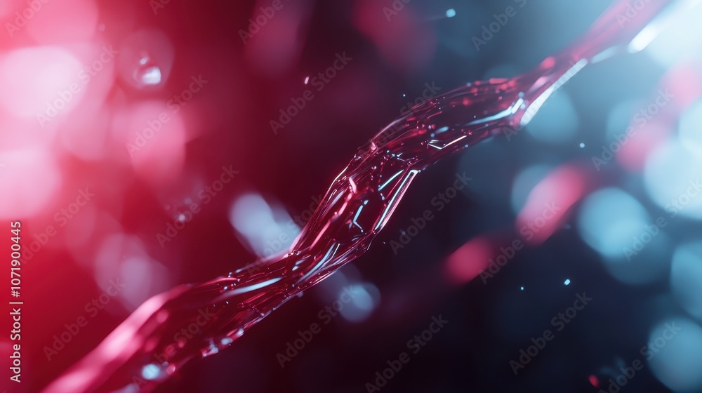 Poster a mesmerizing abstract image featuring an intertwined red and blue line set against a bokeh backgrou
