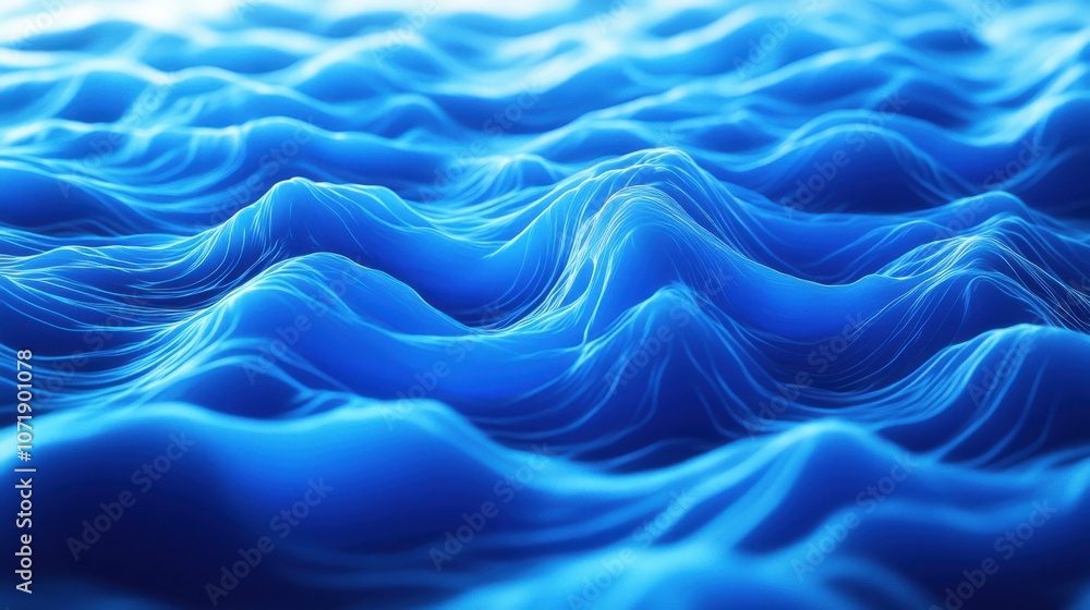 Poster abstract representation of flowing blue waves, creating an immersive and tranquil underwater atmosph