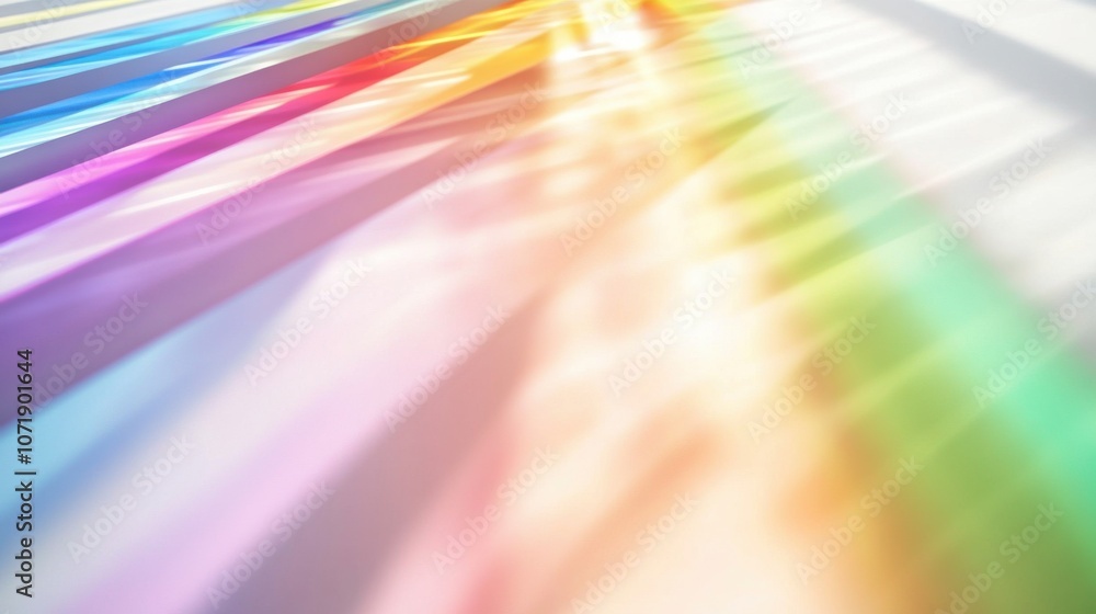Poster vibrant rainbow shadows casting playful patterns on a light surface.