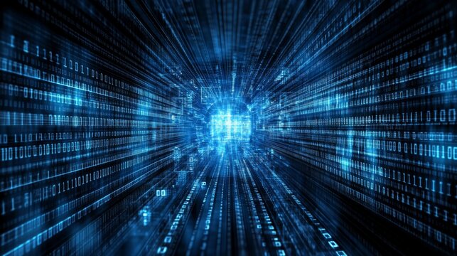 Abstract Blue Binary Code Background on Computer Screen