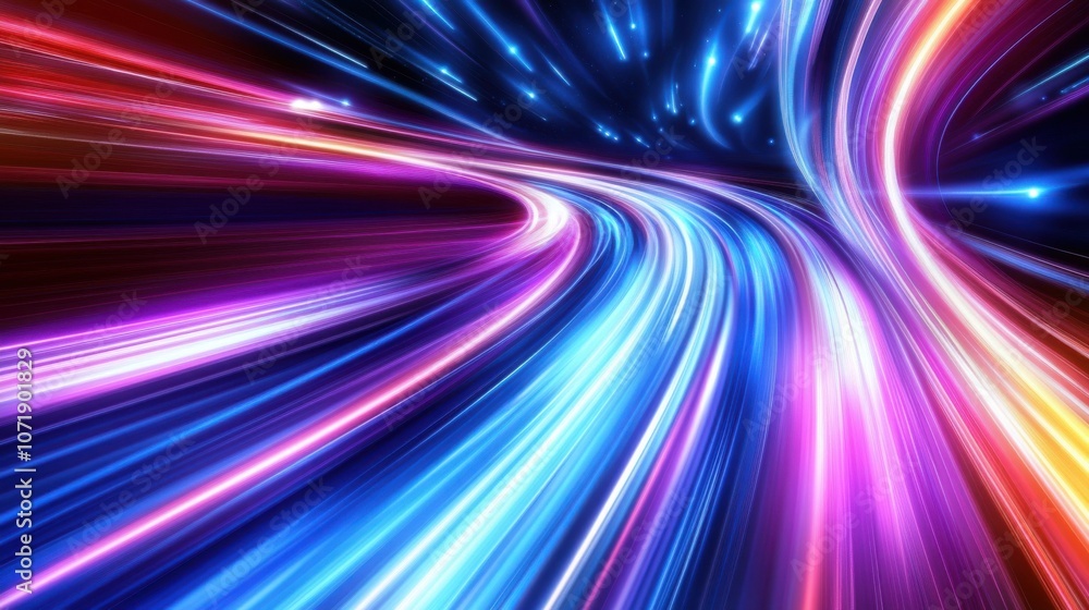 Poster vibrant abstract light trails in various colors create a dynamic and energetic atmosphere.