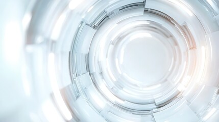 A sleek, futuristic tunnel of abstract white lights creates a circular form, providing a sense of depth and dimension in a crisp, modern and minimalistic design.