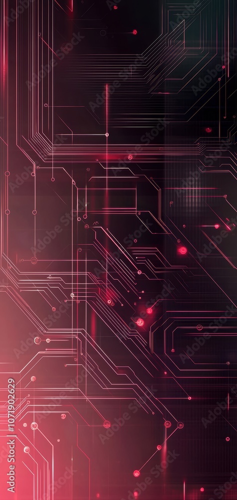 Poster futuristic cybernetic backdrop featuring intricate silver and red circuitry elements. generative ai