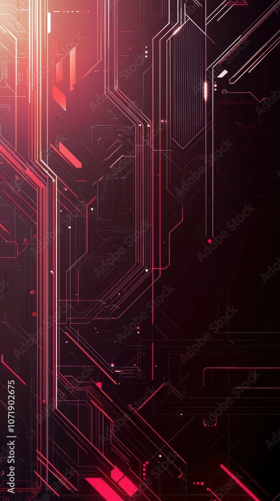 Poster intricate silver and red cybernetic backdrop with abstract designs by generative ai