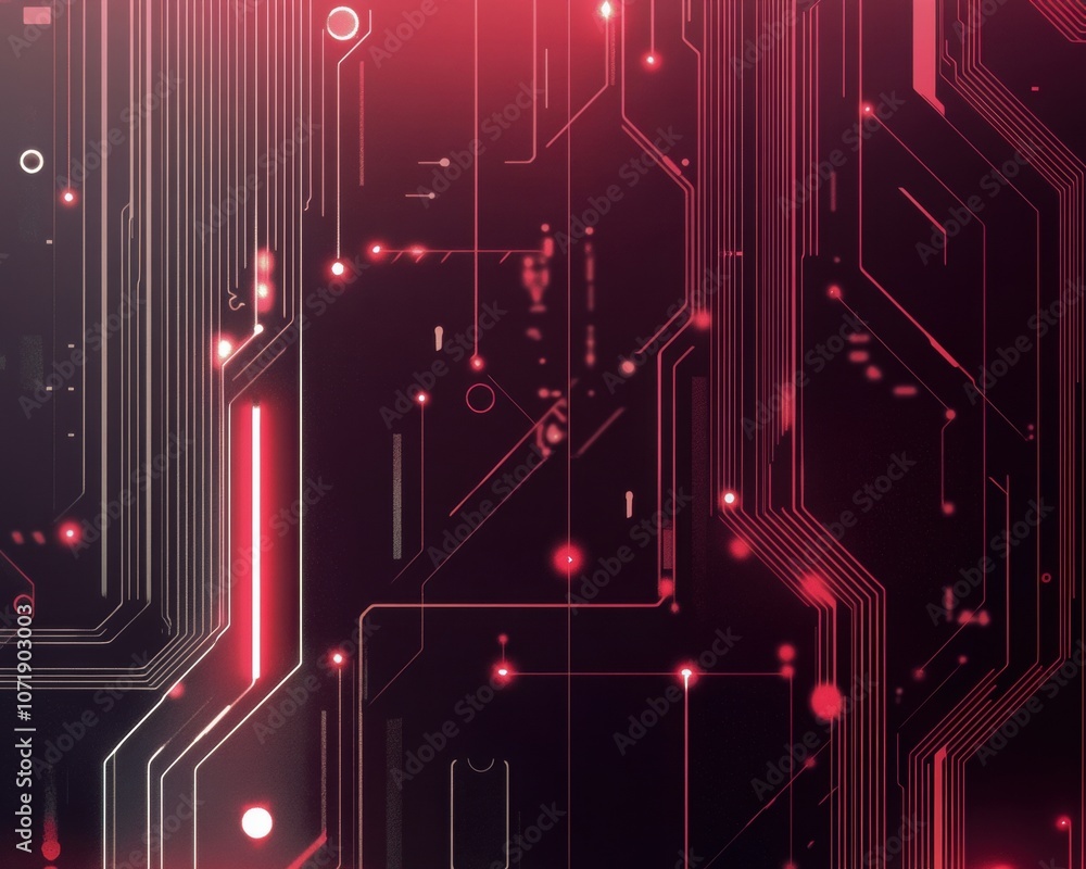 Poster a vivid cybernetic scene with silver, red elements, and intricate patterns. generative ai