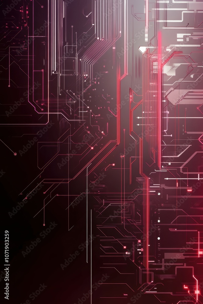 Aufkleber intricate flat cybernetic backdrop in silver and red with glowing elements. generative ai