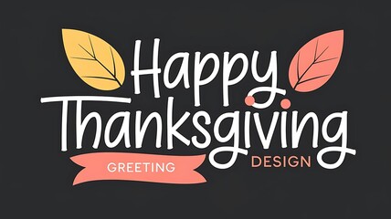 Obraz premium Happy Thanksgiving in Elegant Handwritten Font with Red and White Text, Stylized Leaves, and Black Background for a Modern and Festive Look