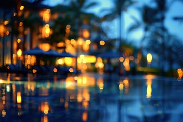 Tranquil spa atmosphere with blurred resort details in soft, earthy tones