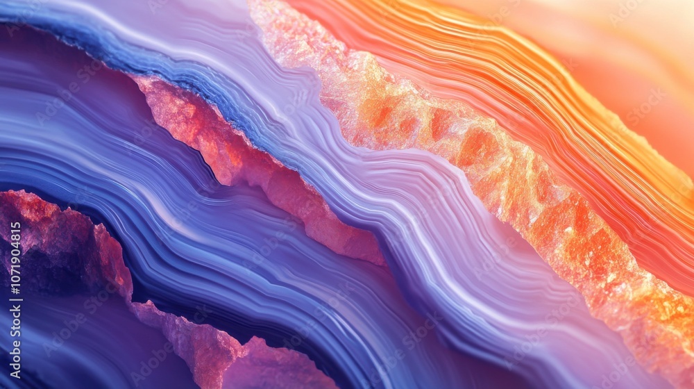 Poster a mesmerizing close-up of layered agate stone showcasing vibrant colors and intricate patterns.