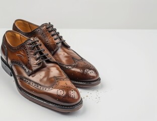 Fototapeta premium Two brown shoes with a black lace