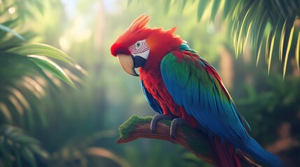 Obraz premium Vibrant Macaw Parrot Perched on Branch