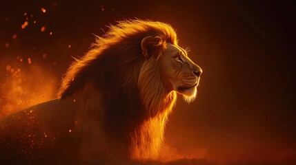 Naklejka premium A Powerful Lion Roaming the African Plains