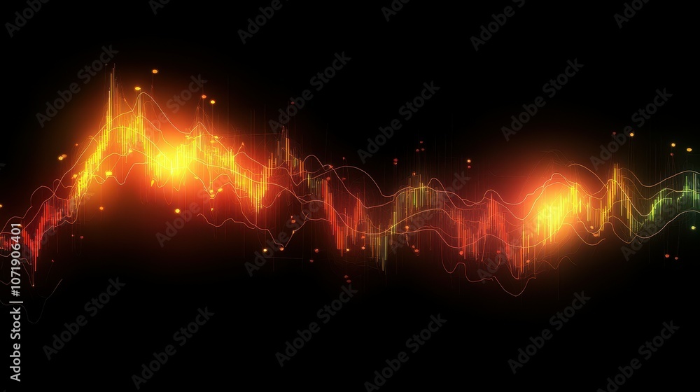 Poster explore the dynamics of an abstract stock market chart featuring a glowing line graph