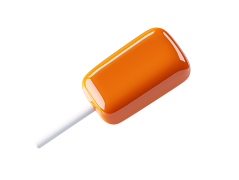 an orange popsicle on a white stick