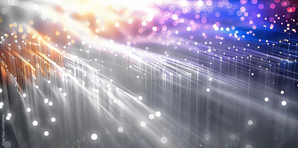 Leinwandbilder bundles of abstract optical fiber lines. bright light signals quickly transmit data for high speed i