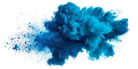 Fototapeta premium Blue powder explosion on black background - abstract splatter with smoke particles and special effects.