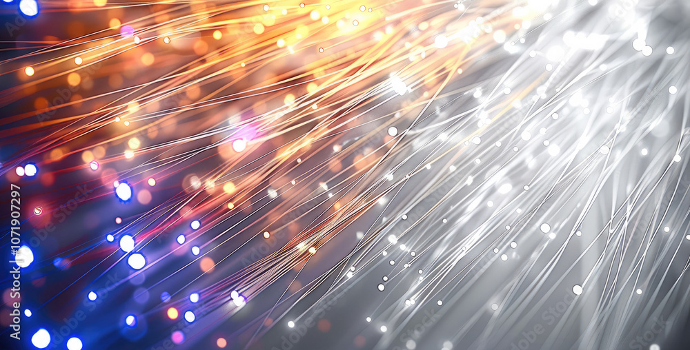 Leinwandbilder bundles of abstract optical fiber lines. bright light signals quickly transmit data for high speed i
