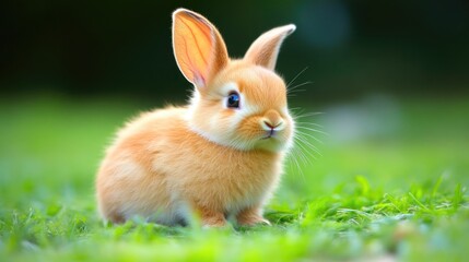 Fototapeta premium Rabbit with Alert Ears Amidst Lush Grass