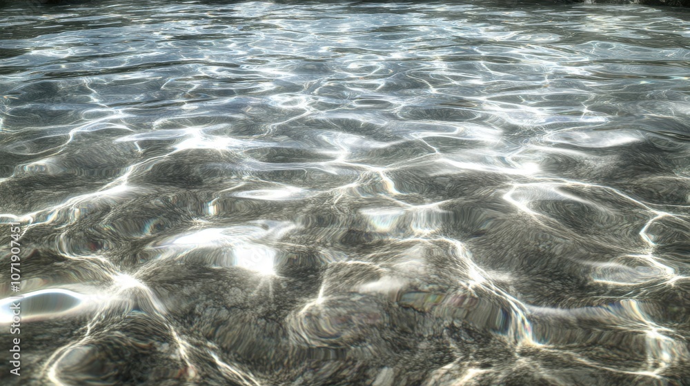 Poster a mesmerizing view of shimmering water surface reflecting sunlight, creating a serene and tranquil a