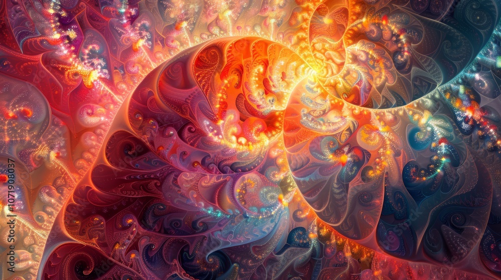 Poster vibrant abstract colorful fractal patterns in a geometric design, expressing energy and depth with d
