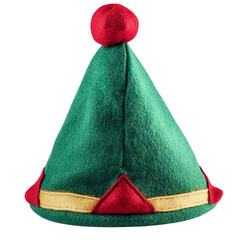 A festive green and red elf hat with a pom-pom, perfect for New Year celebrations and holiday gatherings