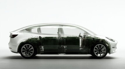 A sleek, transparent vehicle reveals its internal design and structure, highlighting innovation and sophistication in modern automotive engineering and technology.