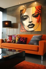 Bold accent pieces in a sleek living room with a mixture modern and retro decor