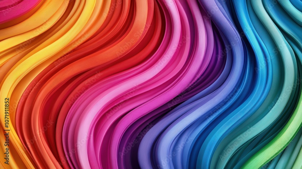 Poster flowing multicolored wave patterns present a stunning display of colors, interweaving in a cohesive 