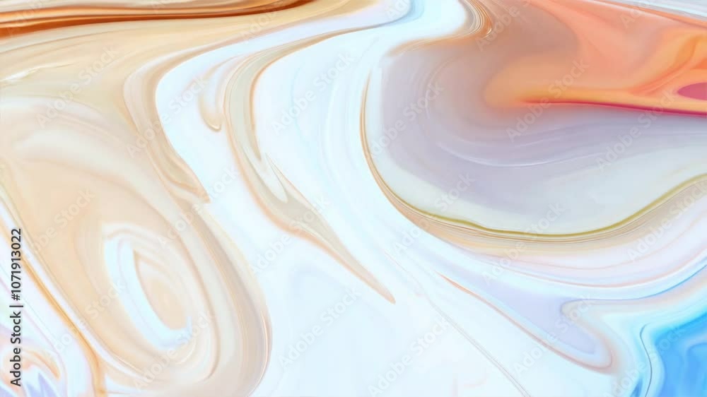 Poster Abstract Fluid Art Smooth Swirls and Soft Colors Create Calming Background with Dynamic Textures and Serene Designs in Orange, White, and Blue.