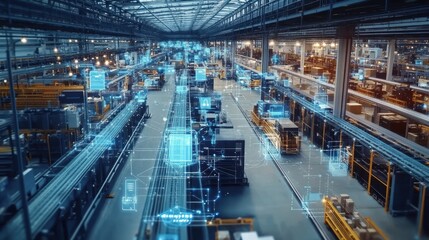 Modern factory, communication network. Telecommunication. IoT, Internet of Things, ICT, Information communication Technology,. Smart factory. Digital transformation, cloud connecting, generate by AI
