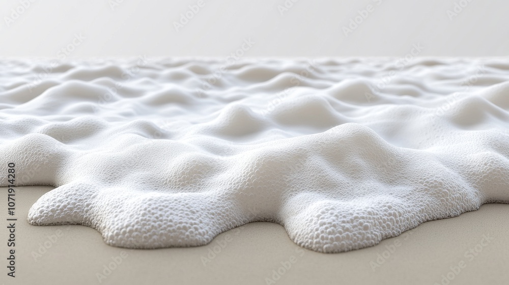 Poster textured white foam gently rests on a smooth surface, creating a serene and calming atmosphere.