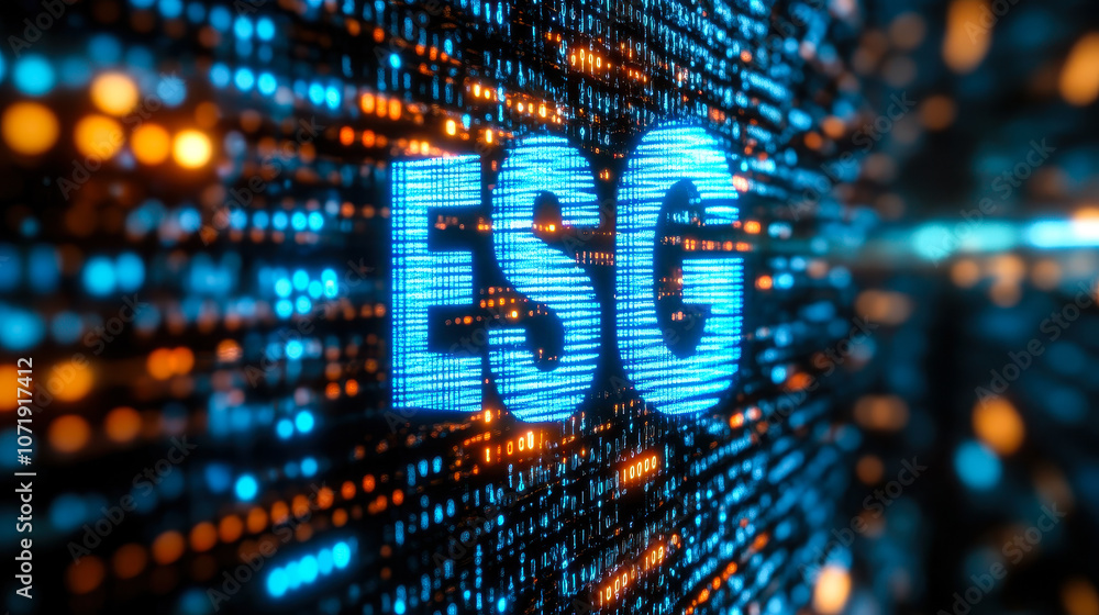 Poster digital binary matrix displaying esg concept for environmental, social, governance themes