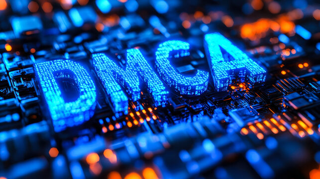 DMCA Digital Code Concept: Blue Binary Matrix Symbolizing Copyright Protection