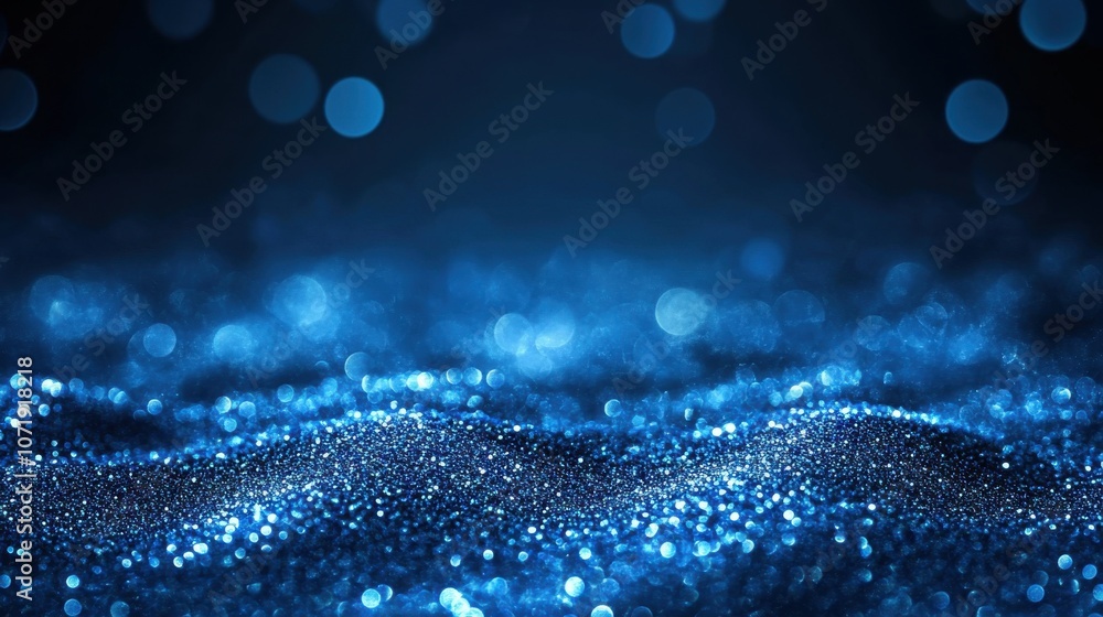 Poster a mesmerizing blue abstract background featuring sparkling particles in soft waves, creating a dream