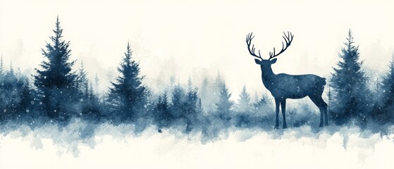 Winter Forest with Deer