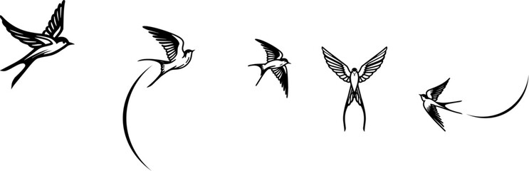 Obraz premium Flying Swallow Bird Silhouettes - Minimalist Design Set