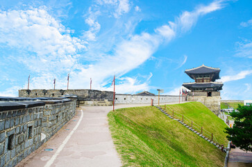 Hwaseomun Gate of Hwaseong Fortress in Suwon, UNESCO world heritage in South Korea