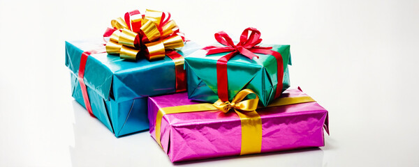 A vibrant pyramid of beautifully wrapped gift boxes showcases an array of colors and patterns, reflecting the excitement of New Year celebrations, inviting everyone to join in the festivities.
